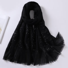 Hot Stamping Frayed Edge Scarf Solid Shawl Hijab Classic Turban Head Wrap