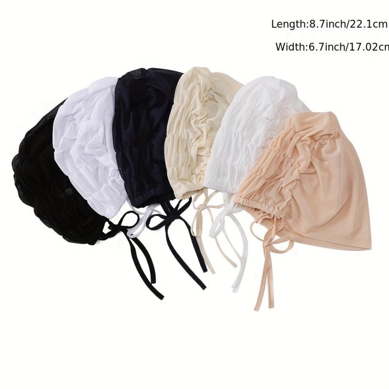 Adjustable Women Hijab Cap Drawstring Mesh Lace Up Headwear Hat