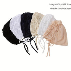 Adjustable Women Hijab Cap Drawstring Mesh Lace Up Headwear Hat