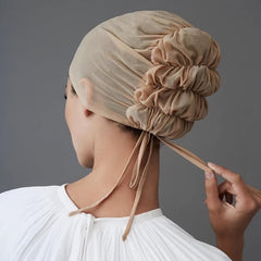 Adjustable Women Hijab Cap Drawstring Mesh Lace Up Headwear Hat