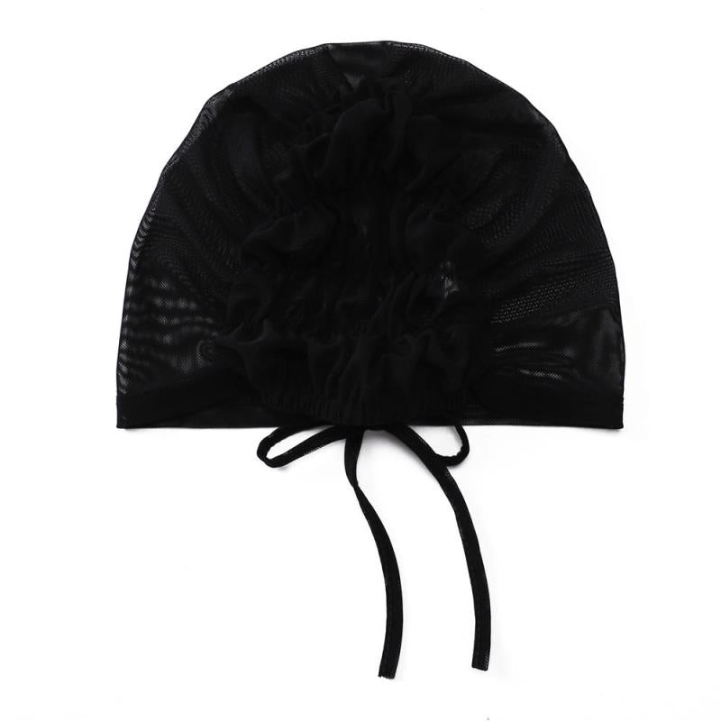 Adjustable Women Hijab Cap Drawstring Mesh Lace Up Headwear Hat