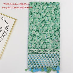 Boho Green Floral Tassel Scarf Shawl for Women