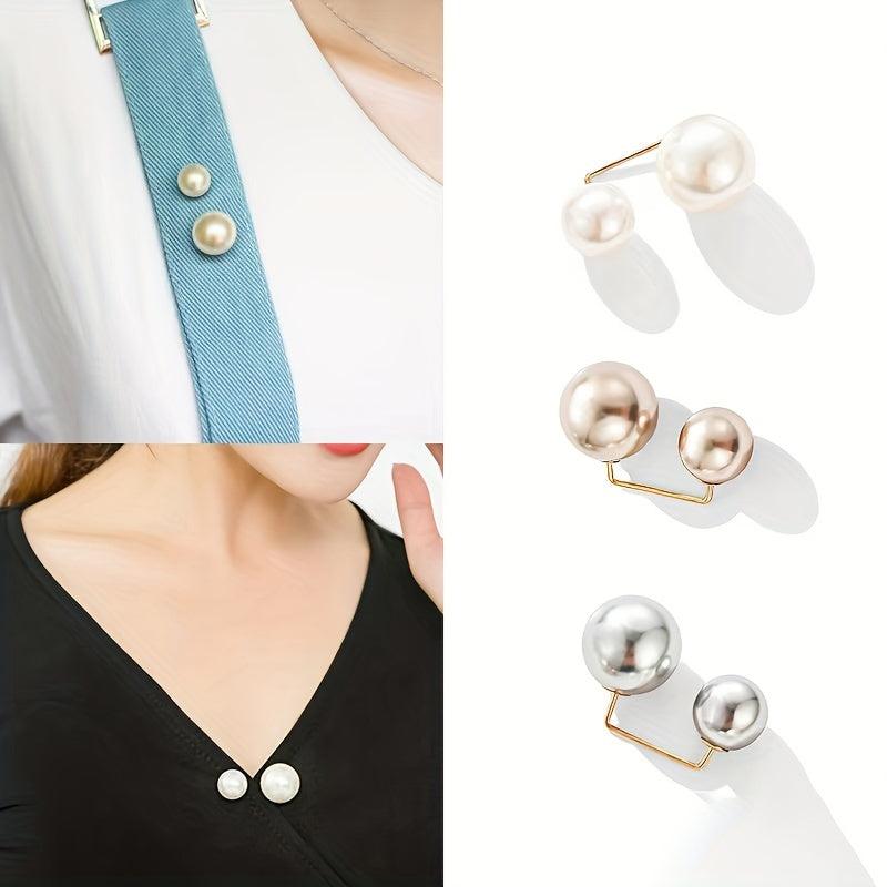 3pcs Faux Pearl Scarf Pin Brooch Waist Pin Shawl Pants Clip