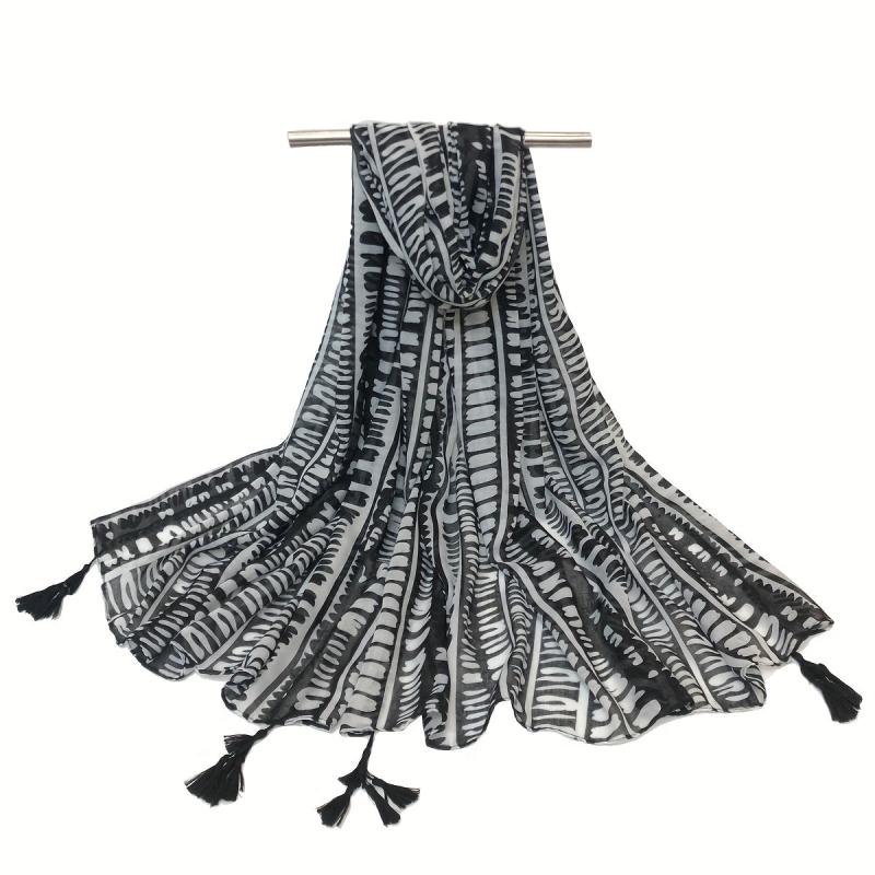 Thin Breathable Tassel Scarf Print Windproof Sunproof Shawl