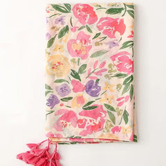 Red Flower Leaf Print Scarf Breathable Shawl for Women