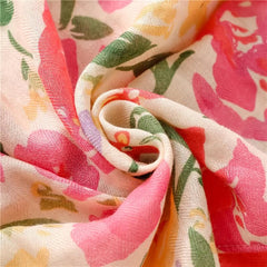 Red Flower Leaf Print Scarf Breathable Shawl for Women