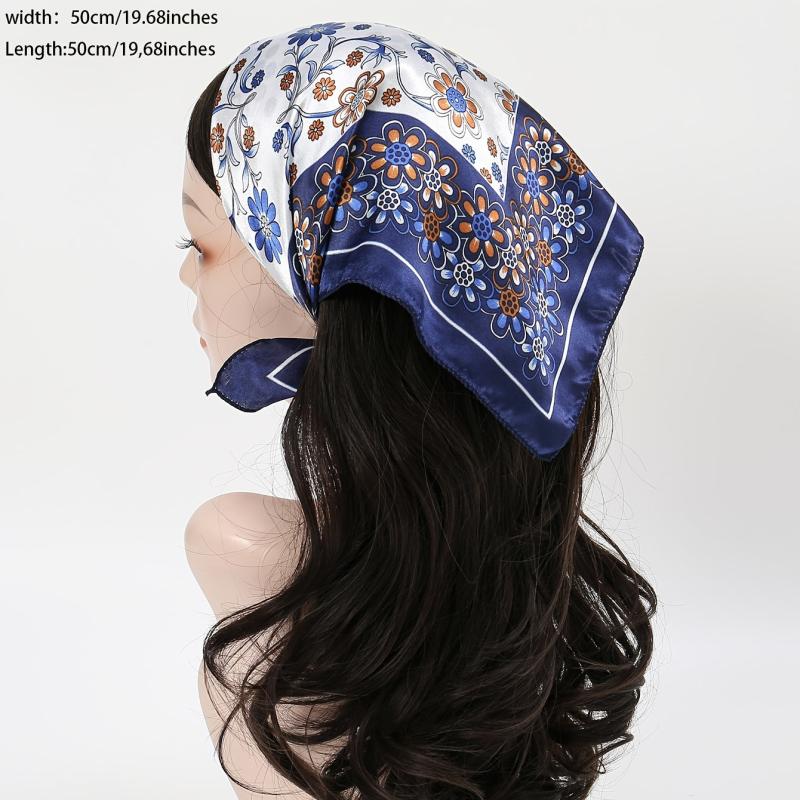 Dark Vintage Flower Print Satin Scarf Neckerchief