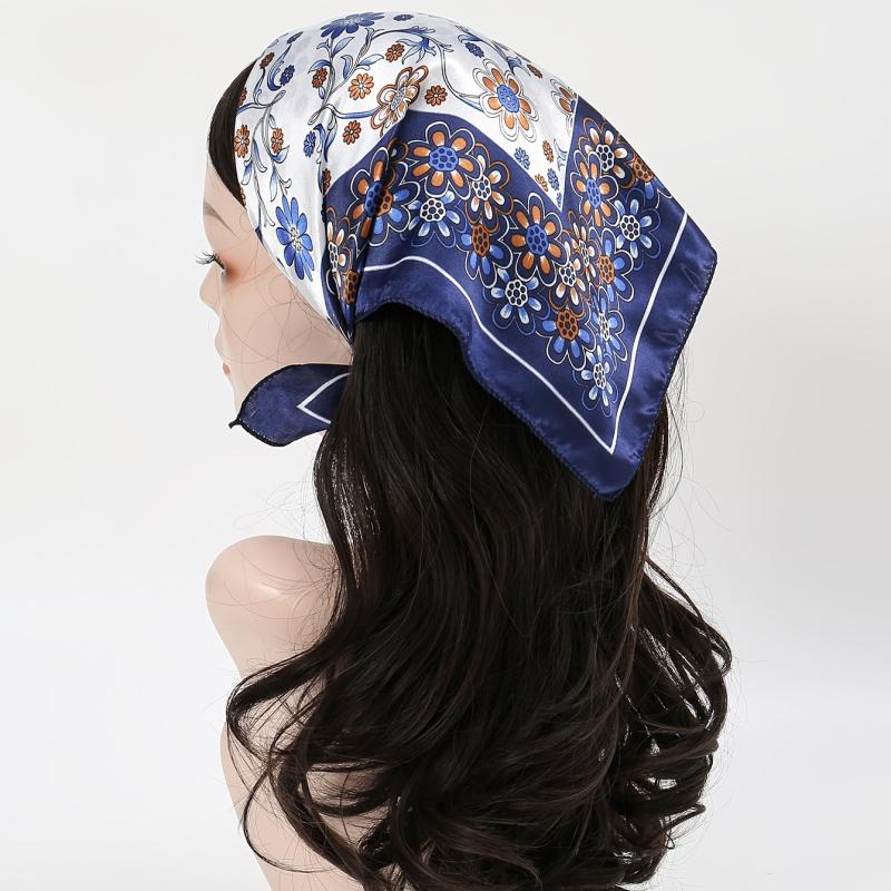 Dark Vintage Flower Print Satin Scarf Neckerchief
