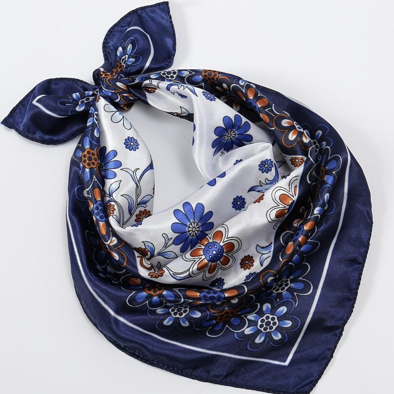 Dark Vintage Flower Print Satin Scarf Neckerchief