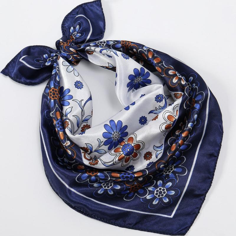 Dark Vintage Flower Print Satin Scarf Neckerchief