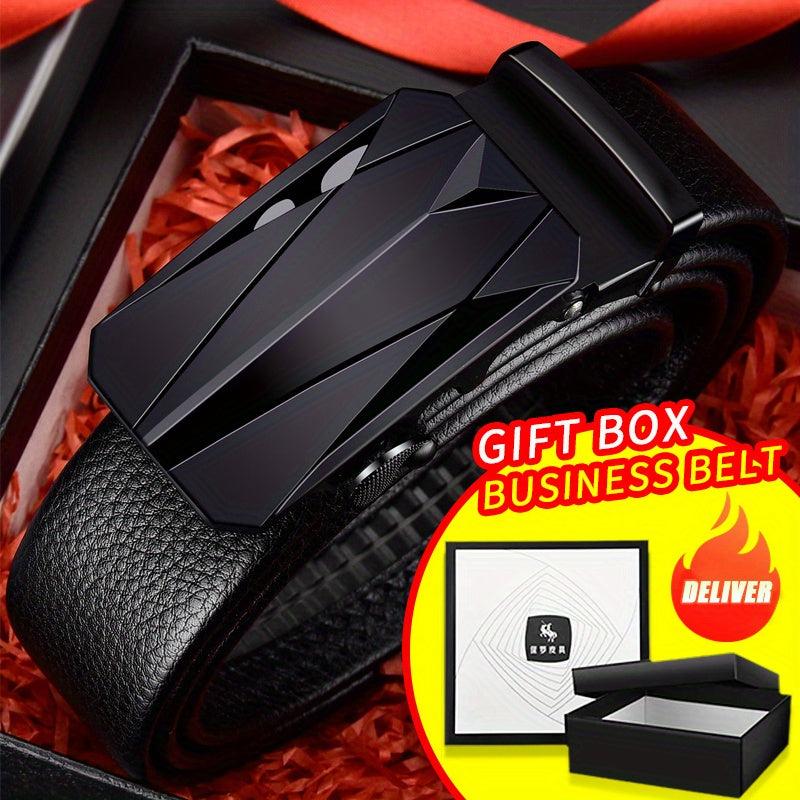 Men's Pu Leather Belt with Automatic Buckle Middle-aged Young Business Casual