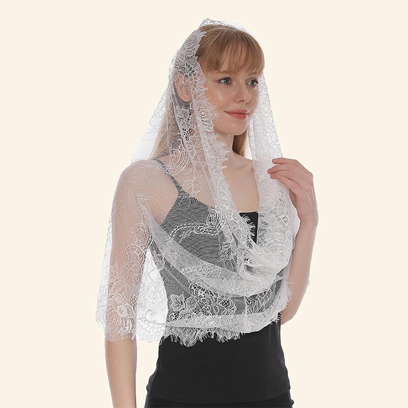 Embroidered Wedding Veil Scarf Bridal Head Wrap