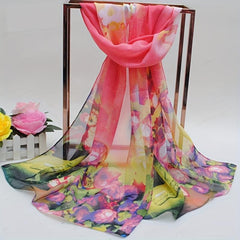 Iridescent Gradient Chiffon Scarf Tie Dye Flower Print Gauze Shawl