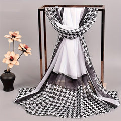 Houndstooth Block Chiffon Scarf Sunscreen Wrap Beach Towel