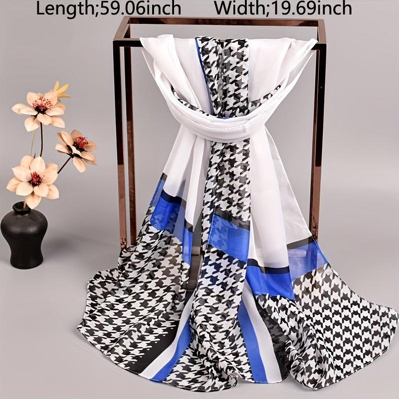 Houndstooth Block Chiffon Scarf Sunscreen Wrap Beach Towel
