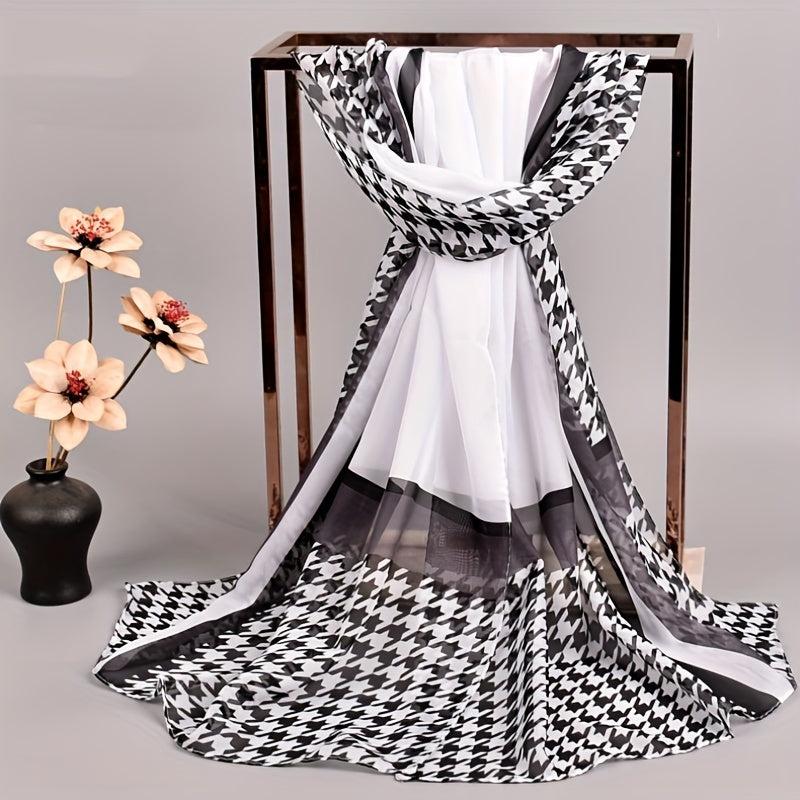 Houndstooth Block Chiffon Scarf Sunscreen Wrap Beach Towel