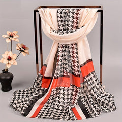 Houndstooth Block Chiffon Scarf Sunscreen Wrap Beach Towel