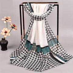 Houndstooth Block Chiffon Scarf Sunscreen Wrap Beach Towel