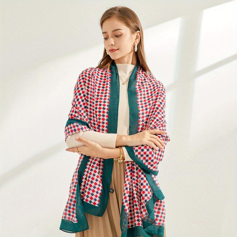 Geometric Floral Print Scarf Warm Shawl Outdoor Windproof Head Wrap