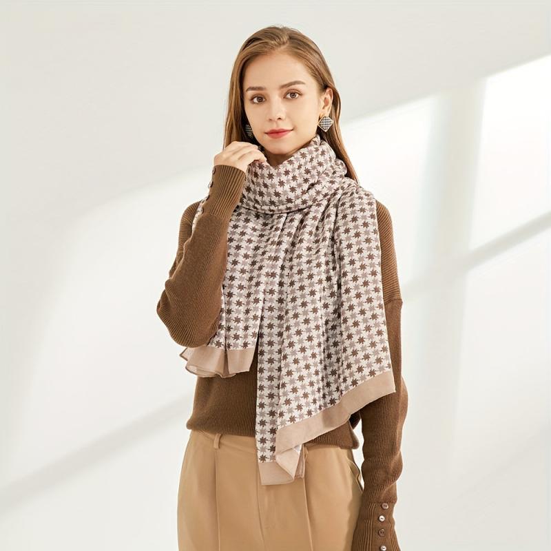 Geometric Floral Print Scarf Warm Shawl Outdoor Windproof Head Wrap