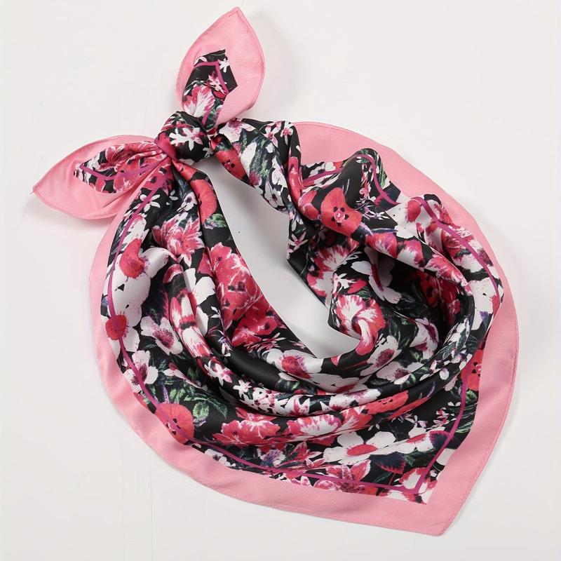 Red Flower Print Square Scarf Bandana Vintage Windproof Head Wrap