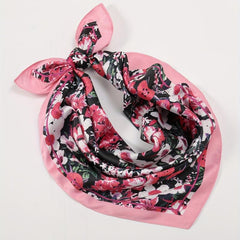 Red Flower Print Square Scarf Bandana Vintage Windproof Head Wrap