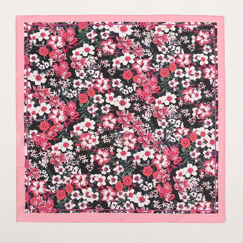 Red Flower Print Square Scarf Bandana Vintage Windproof Head Wrap
