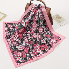 Red Flower Print Square Scarf Bandana Vintage Windproof Head Wrap