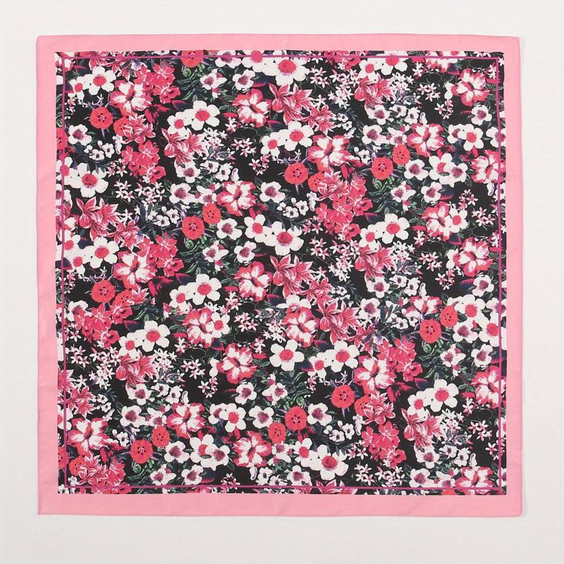 Red Flower Print Square Scarf Bandana Vintage Windproof Head Wrap