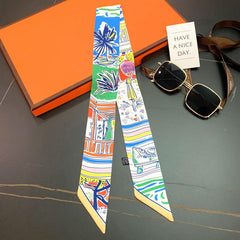 Colorful Graffiti Print Skinny Scarf Long Ribbon Neckerchief Satin