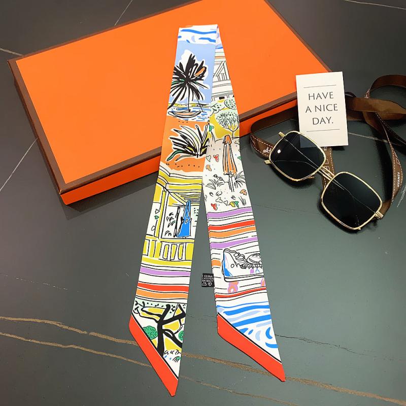 Colorful Graffiti Print Skinny Scarf Long Ribbon Neckerchief Satin
