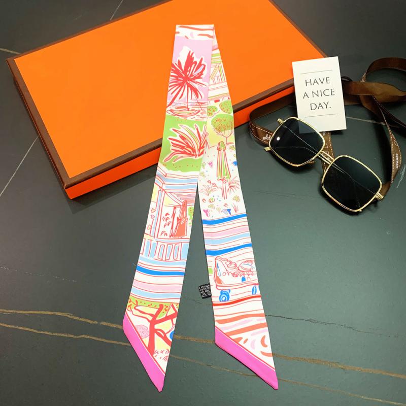 Colorful Graffiti Print Skinny Scarf Long Ribbon Neckerchief Satin
