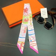 Colorful Graffiti Print Skinny Scarf Long Ribbon Neckerchief Satin