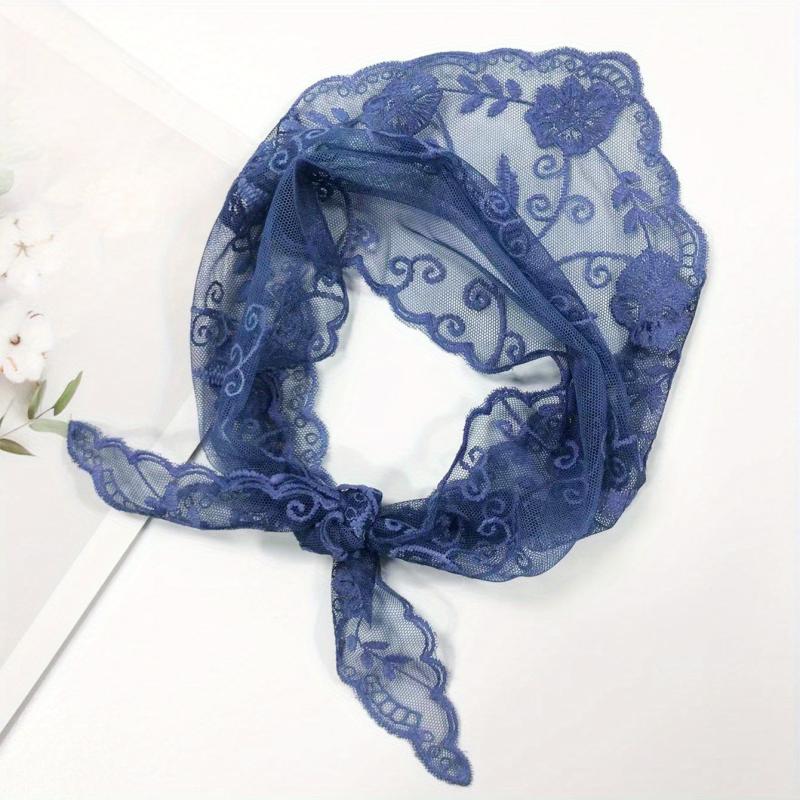 Flower Embroidered Thin Triangle Scarf for Women