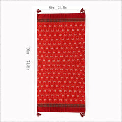 Red Boho Tassel Scarf Vintage Flower Print Shawl Classic Windproof Head Wraps