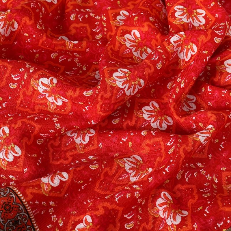 Red Boho Tassel Scarf Vintage Flower Print Shawl Classic Windproof Head Wraps
