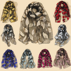 Silk Organza Scarf Leaf Embroidery Windproof Travel Head Wrap