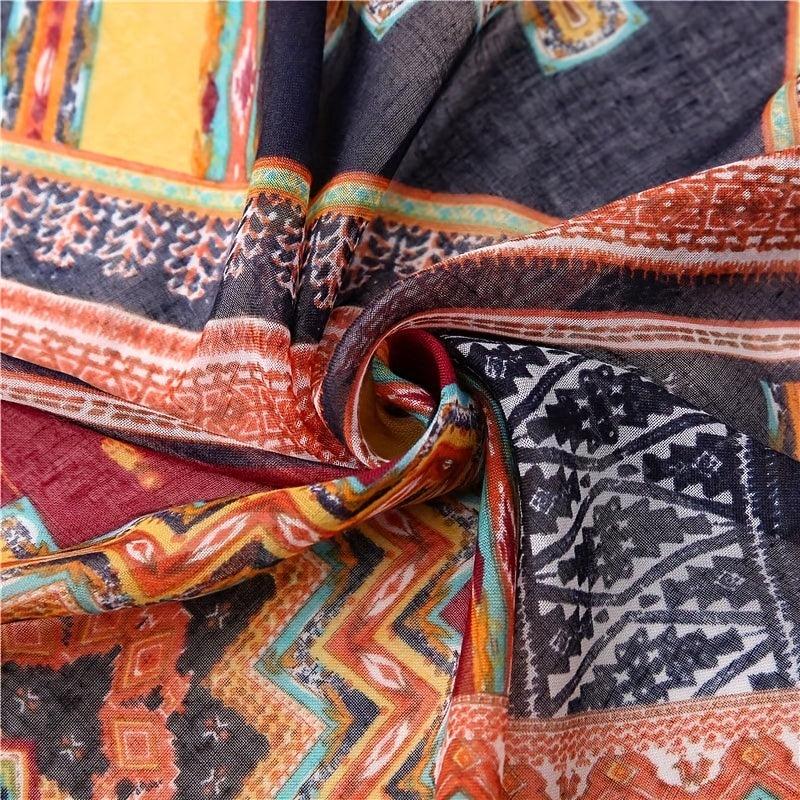 Boho Colorful Fringed Scarf Geometric Printed Sunscreen Shawl