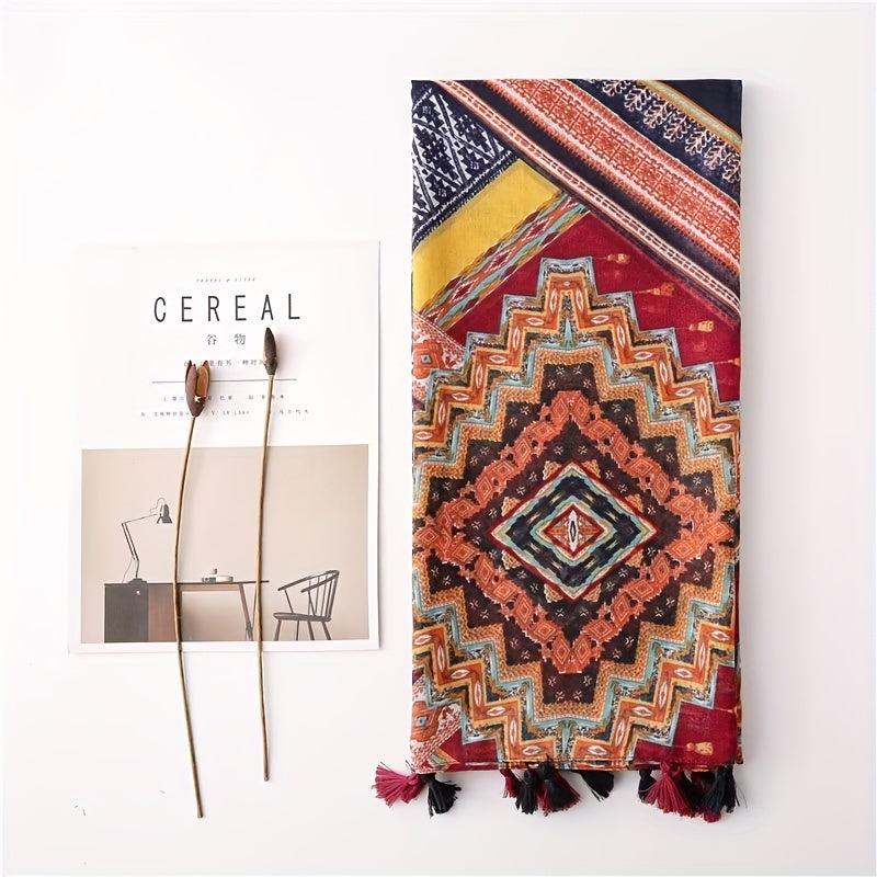 Boho Colorful Fringed Scarf Geometric Printed Sunscreen Shawl