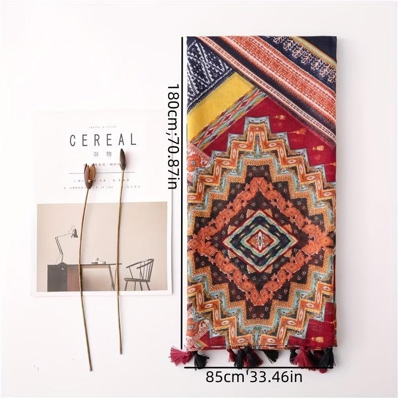 Boho Colorful Fringed Scarf Geometric Printed Sunscreen Shawl