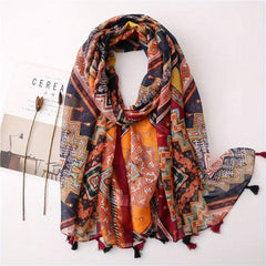 Boho Colorful Fringed Scarf Geometric Printed Sunscreen Shawl