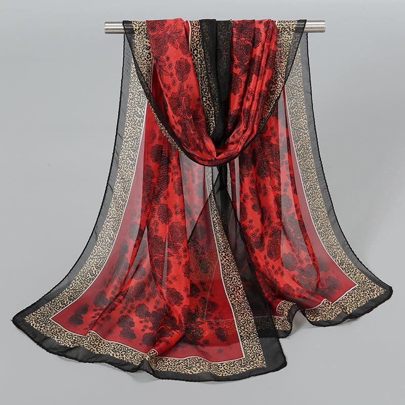 Vintage Chiffon Scarf Boho Floral Print Silk Shawl Outdoor Sunscreen Windproof