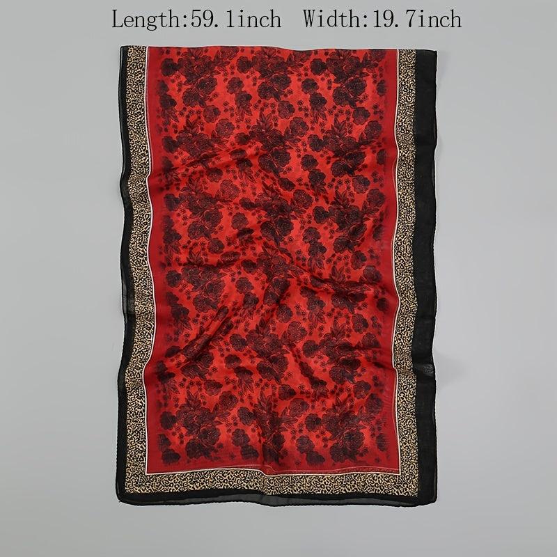 Vintage Chiffon Scarf Boho Floral Print Silk Shawl Outdoor Sunscreen Windproof