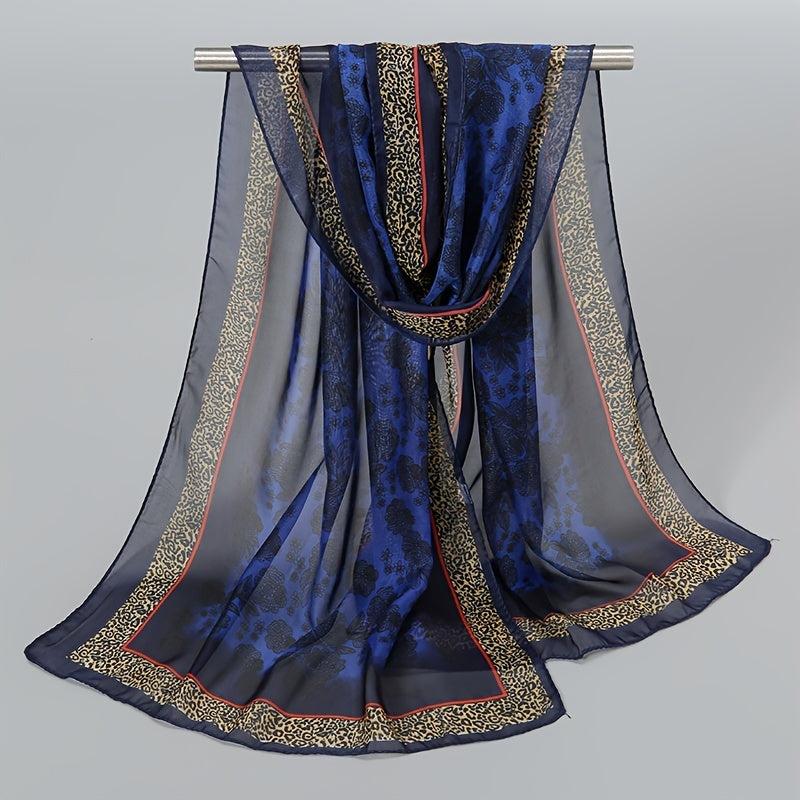 Vintage Chiffon Scarf Boho Floral Print Silk Shawl Outdoor Sunscreen Windproof