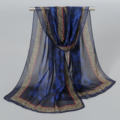 Vintage Chiffon Scarf Boho Floral Print Silk Shawl Outdoor Sunscreen Windproof