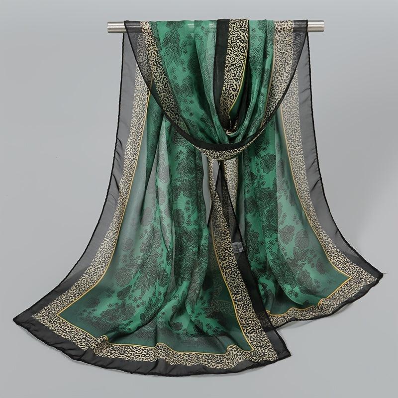 Vintage Chiffon Scarf Boho Floral Print Silk Shawl Outdoor Sunscreen Windproof