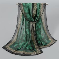 Vintage Chiffon Scarf Boho Floral Print Silk Shawl Outdoor Sunscreen Windproof