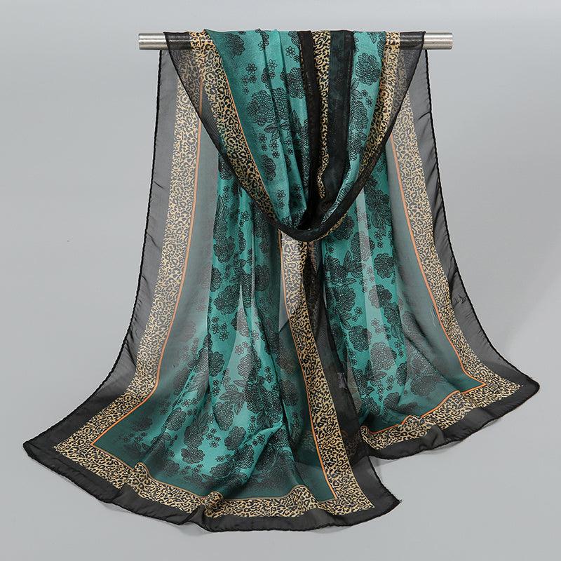Vintage Chiffon Scarf Boho Floral Print Silk Shawl Outdoor Sunscreen Windproof
