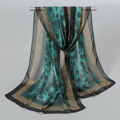 Vintage Chiffon Scarf Boho Floral Print Silk Shawl Outdoor Sunscreen Windproof