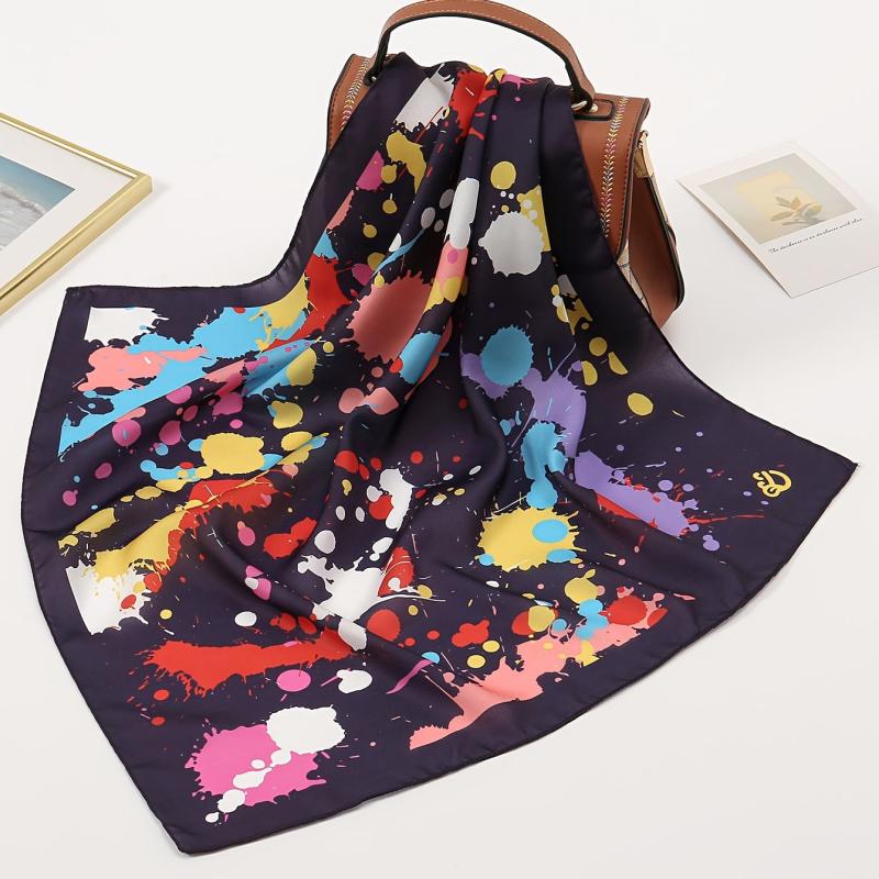 Colorful Spray Print Bandana Square Scarf Women Head Wrap
